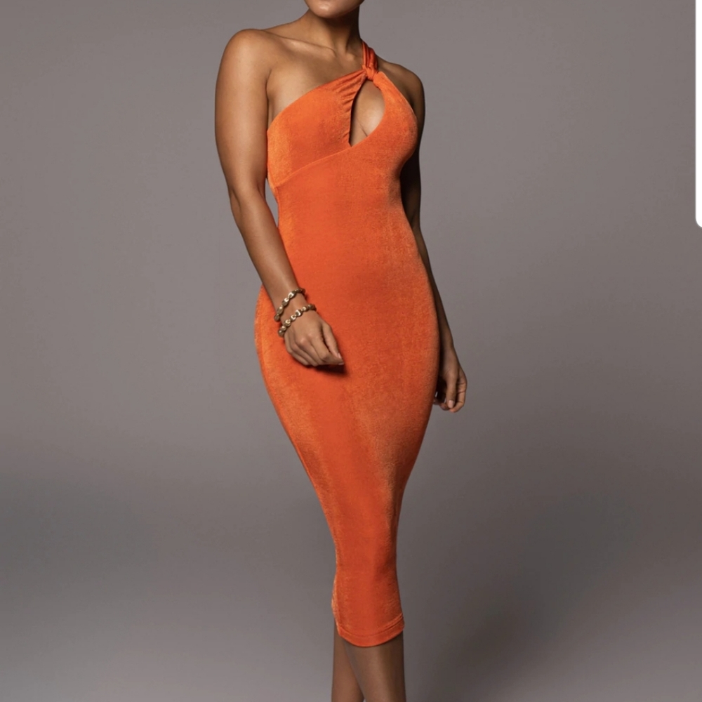 Orange one shoulder dress. *WORN ONCE LIKE NEW*